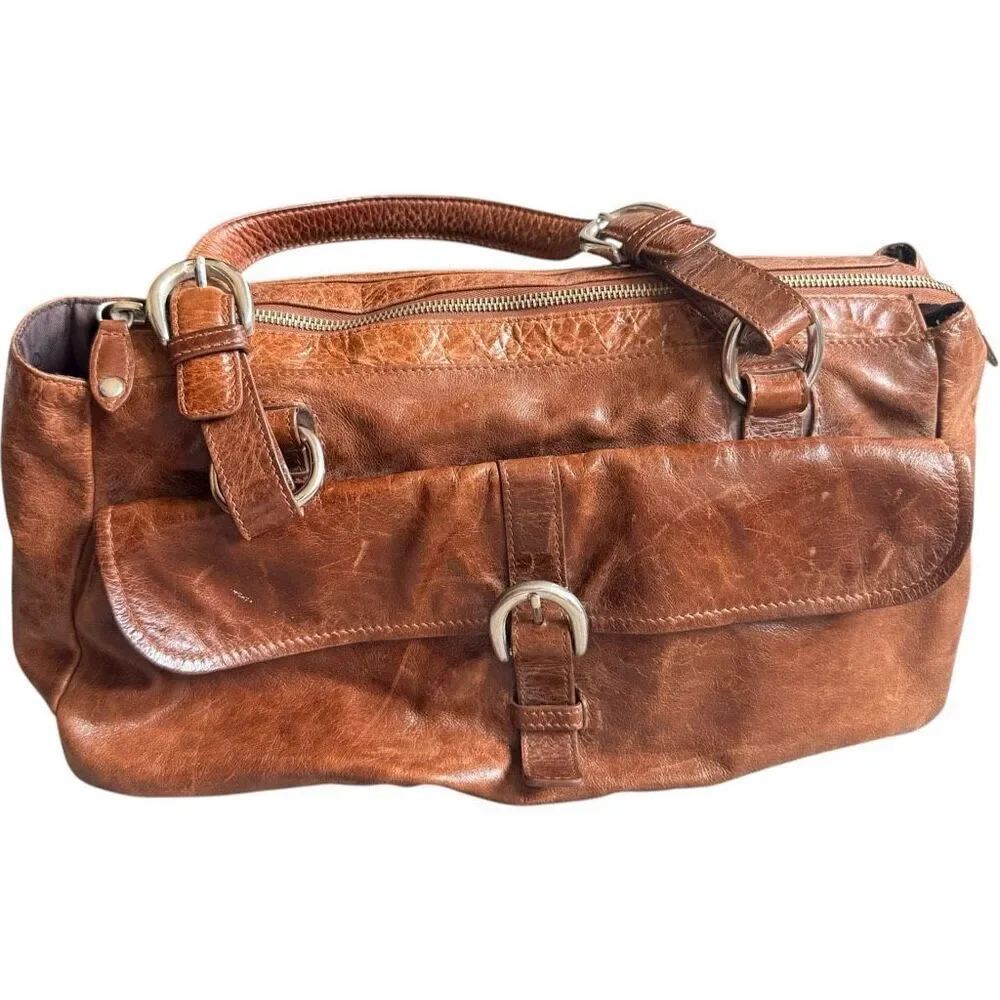 Womens Vintage Fossil Brown Pebbled Handbag Buckle Shoulder Bag Hobo Purse